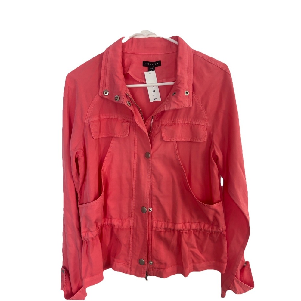 TRIBAL Women's Full Zip Utility Jacket Coat‎ Size Small Coral Pink Soft NEW NWT